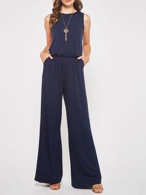 Beeson River Navy Sleeveless Jumpsuit Romper Stretch Poly/Cotton Casual Size 3X